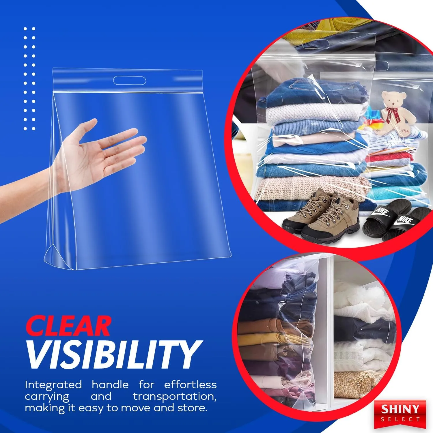 [25 Bags] Jumbo Extra Large Zipper Food Storage Bags with Handle, 10 Gallon Heavy Duty 4 Mil. Thick, Clear, Resealable Bag for Seasonal Clothes Bedding Travel Moving