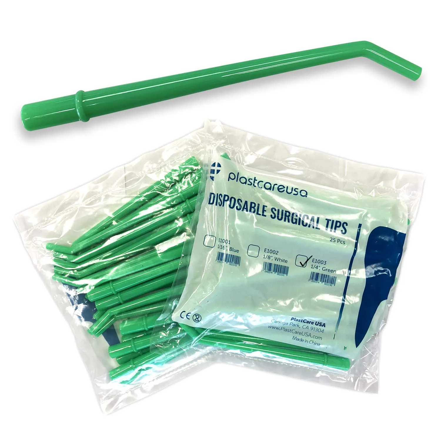 250 Large Dental Surgical Aspirator Aspirating Green Suction Tips, 1 4 Diameter, 10 Bags