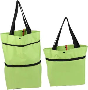 2pcs Folding Pulley Bags Collapsible Cart Portable Shopping Cart Tote Bag Shopping Storage Pouches 600d Oxford Cloth Green