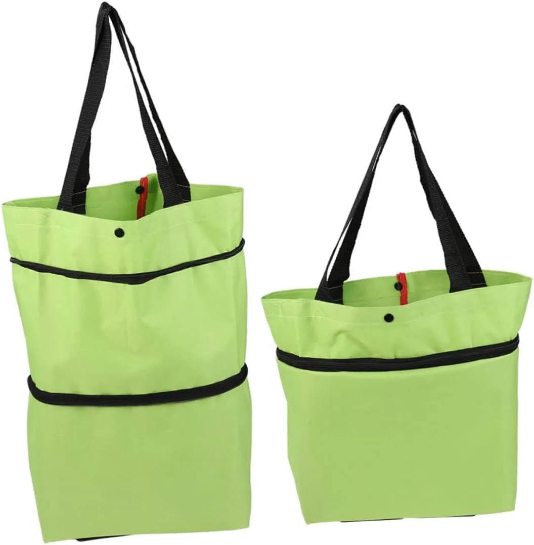 2pcs Folding Pulley Bags Collapsible Cart Portable Shopping Cart Tote Bag Shopping Storage Pouches 600d Oxford Cloth Green