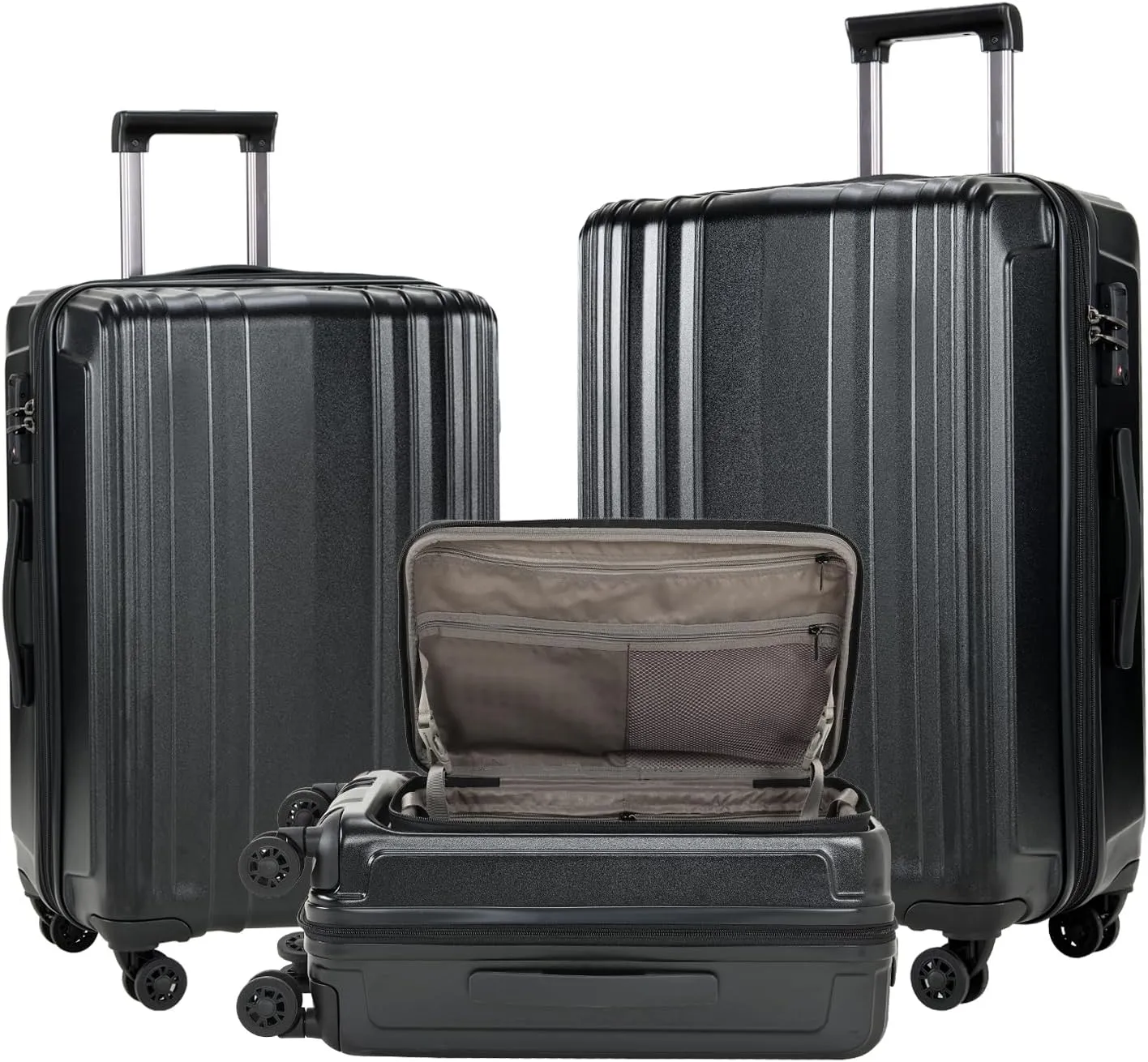 3 Piece 20/24/28 Inch Expandable Luggage Set, 20” Side Opening Carry On, 24 & 28 Inch Checked Middle Opening, ABS PC Hardshell Lightweight Suitcase, Black