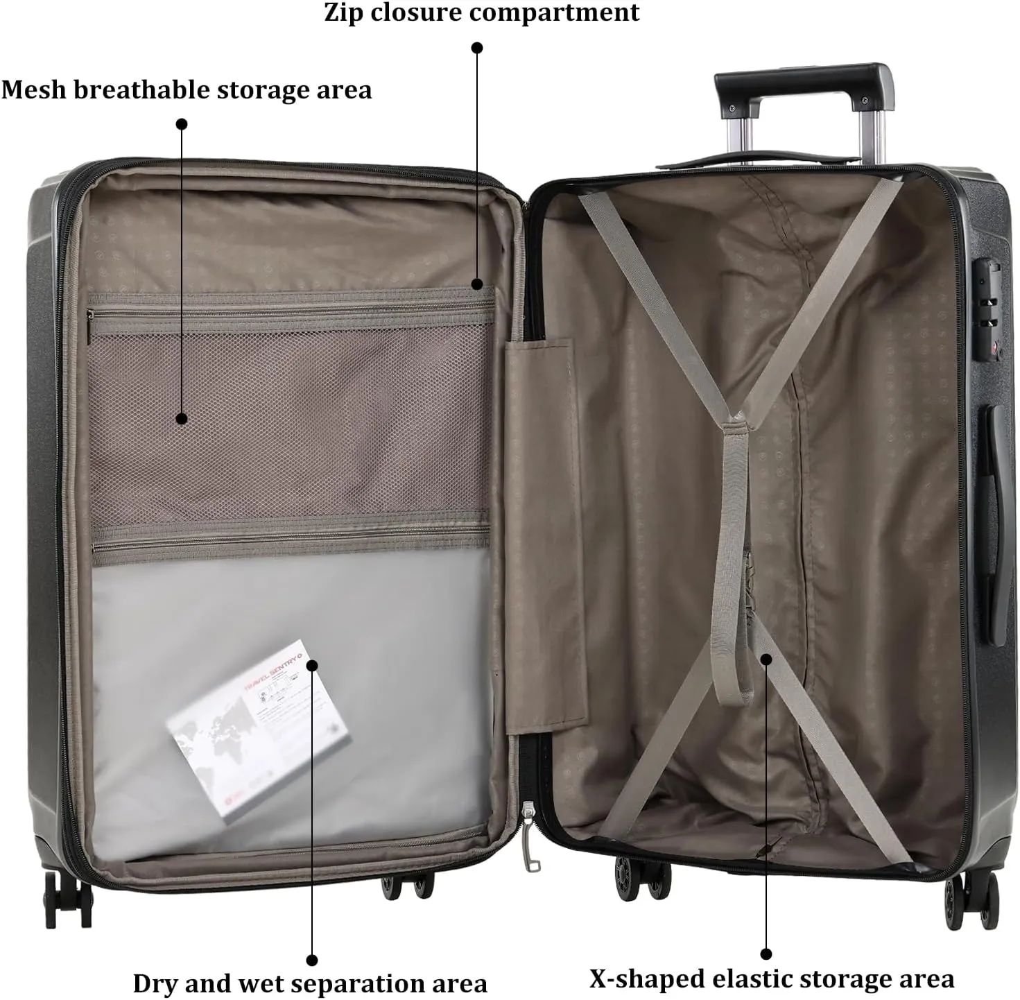 3 Piece 20/24/28 Inch Expandable Luggage Set, 20” Side Opening Carry On, 24 & 28 Inch Checked Middle Opening, ABS PC Hardshell Lightweight Suitcase, Black