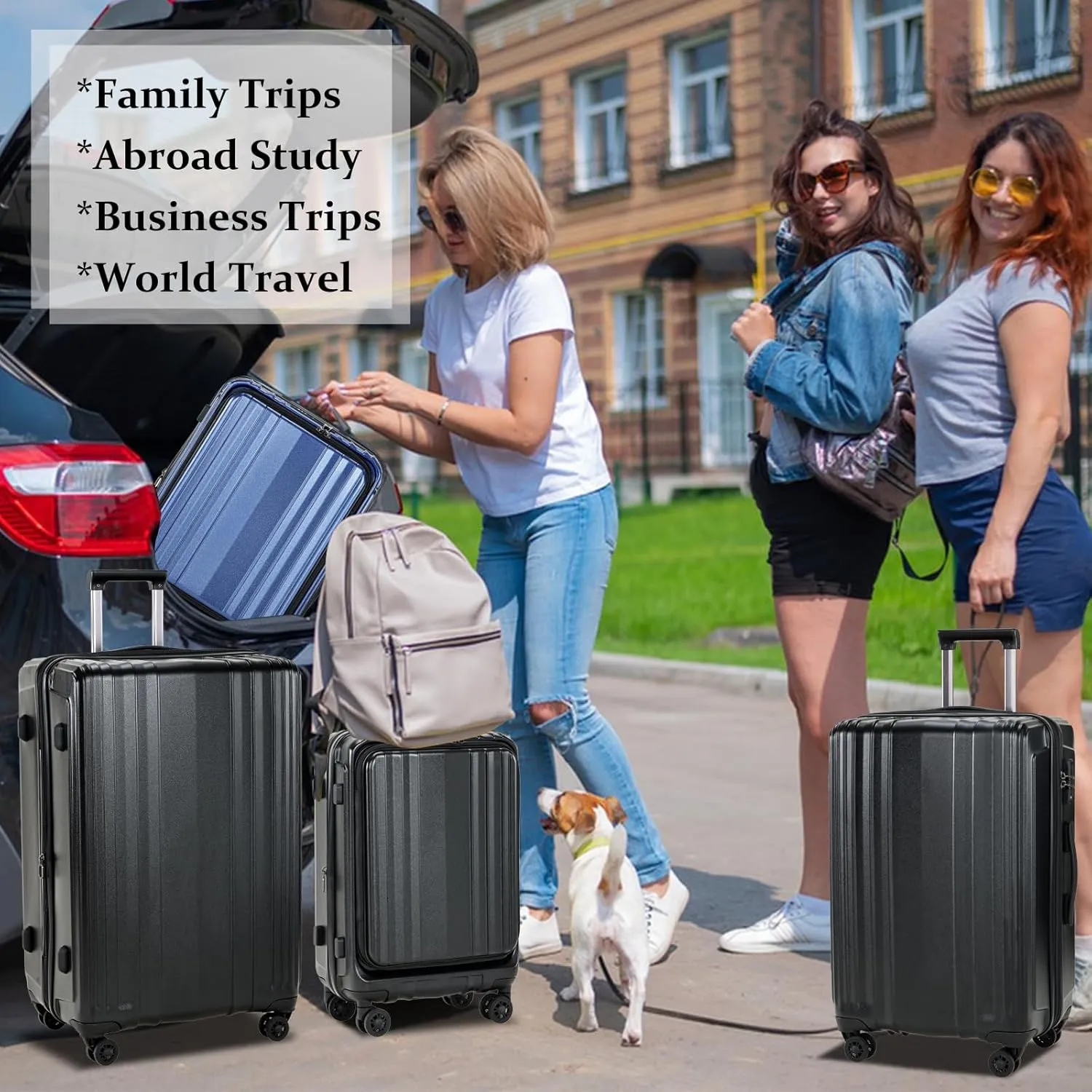 3 Piece 20/24/28 Inch Expandable Luggage Set, 20” Side Opening Carry On, 24 & 28 Inch Checked Middle Opening, ABS PC Hardshell Lightweight Suitcase, Black