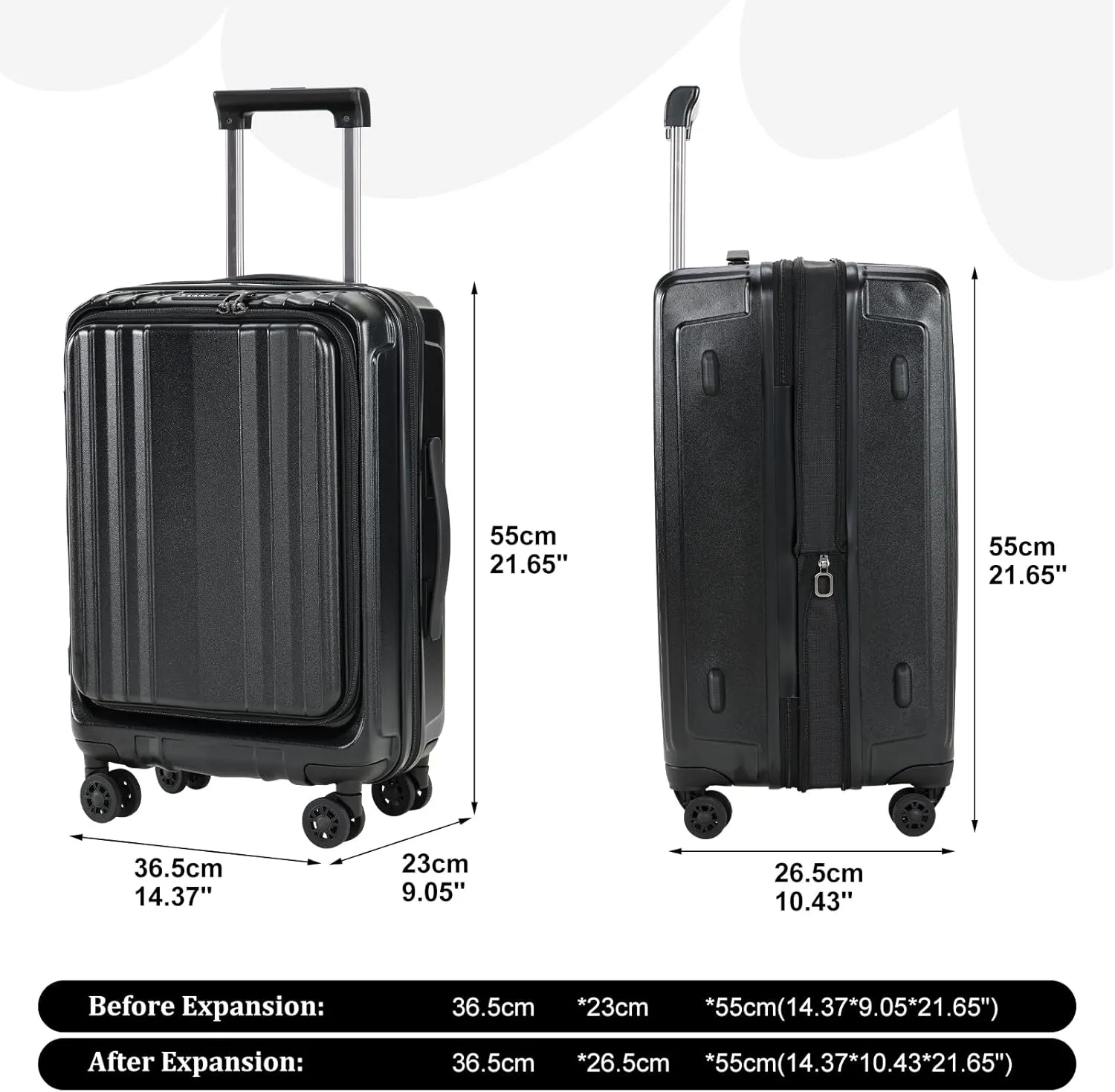 3 Piece 20/24/28 Inch Expandable Luggage Set, 20” Side Opening Carry On, 24 & 28 Inch Checked Middle Opening, ABS PC Hardshell Lightweight Suitcase, Black