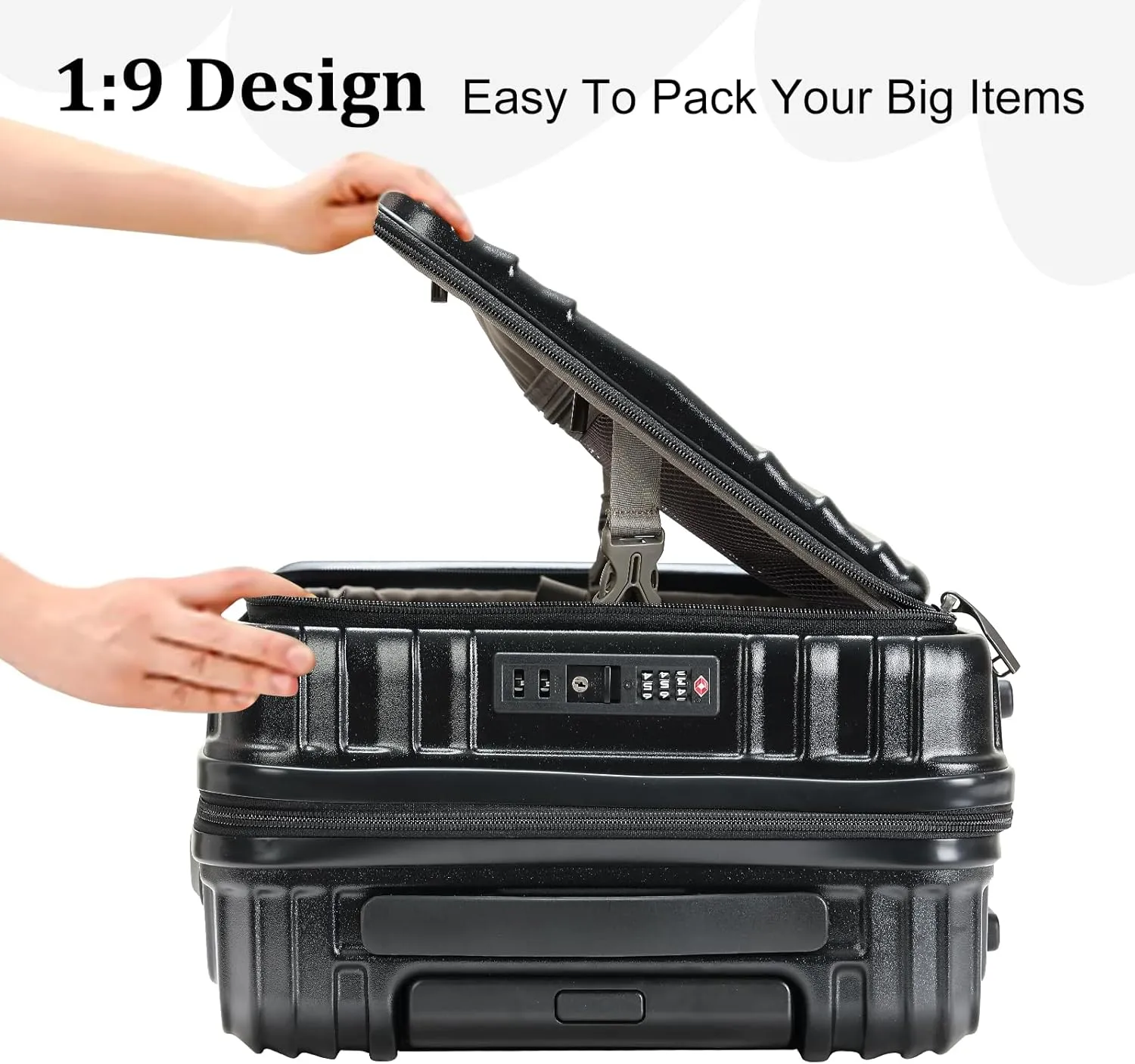 3 Piece 20/24/28 Inch Expandable Luggage Set, 20” Side Opening Carry On, 24 & 28 Inch Checked Middle Opening, ABS PC Hardshell Lightweight Suitcase, Black