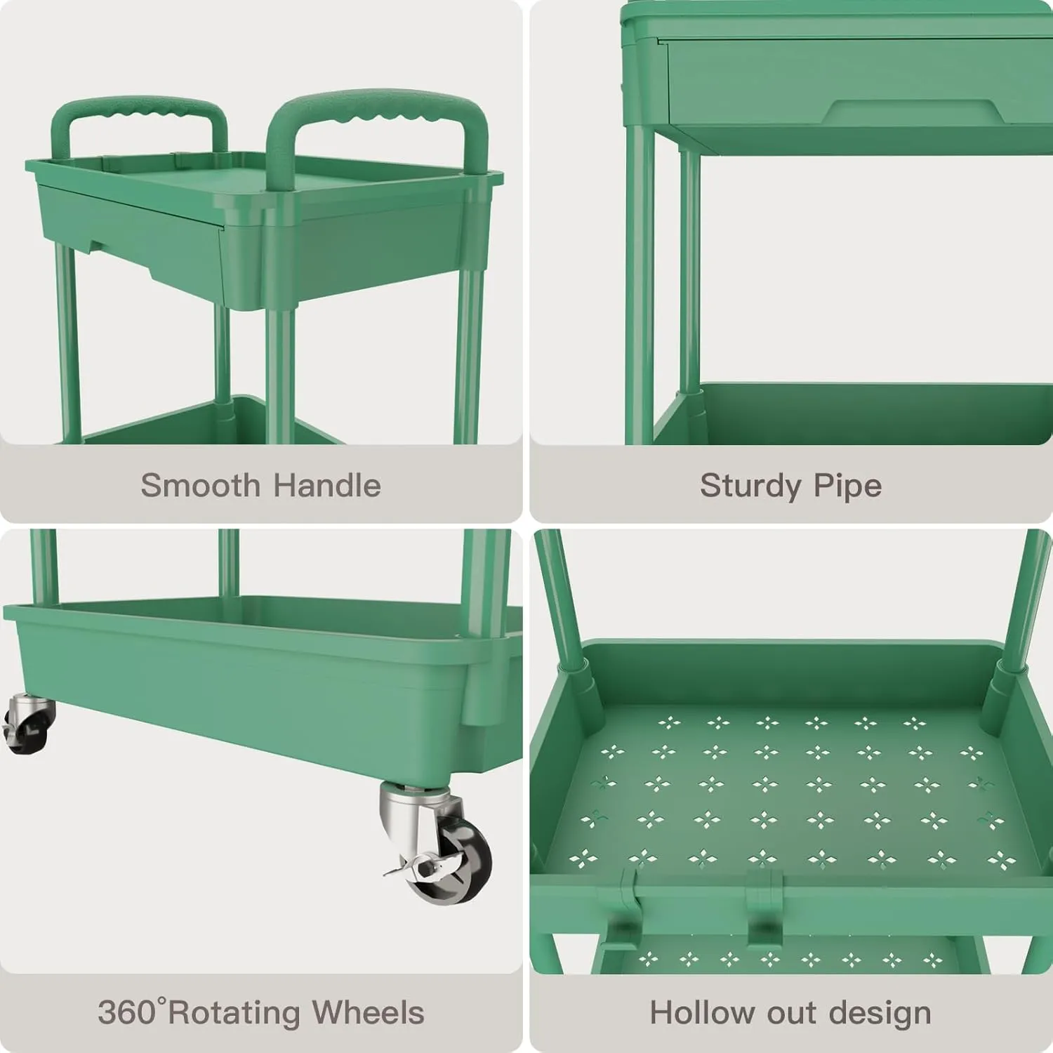 3 Tier Rolling Utility Cart with Drawer,Rolling Storage Cart,Storage Cart for Kitchen,Bathroom,Living Room, Organizer with Iron Wheels(Green)