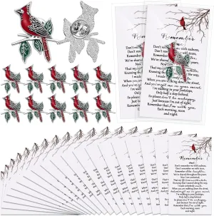 30 Sets Cardinal Memorial Gift Bulk Cardinal Lapel Pins Remember Me Poem Cards Funeral Favors for Guests Family Remembrance Gifts(English)