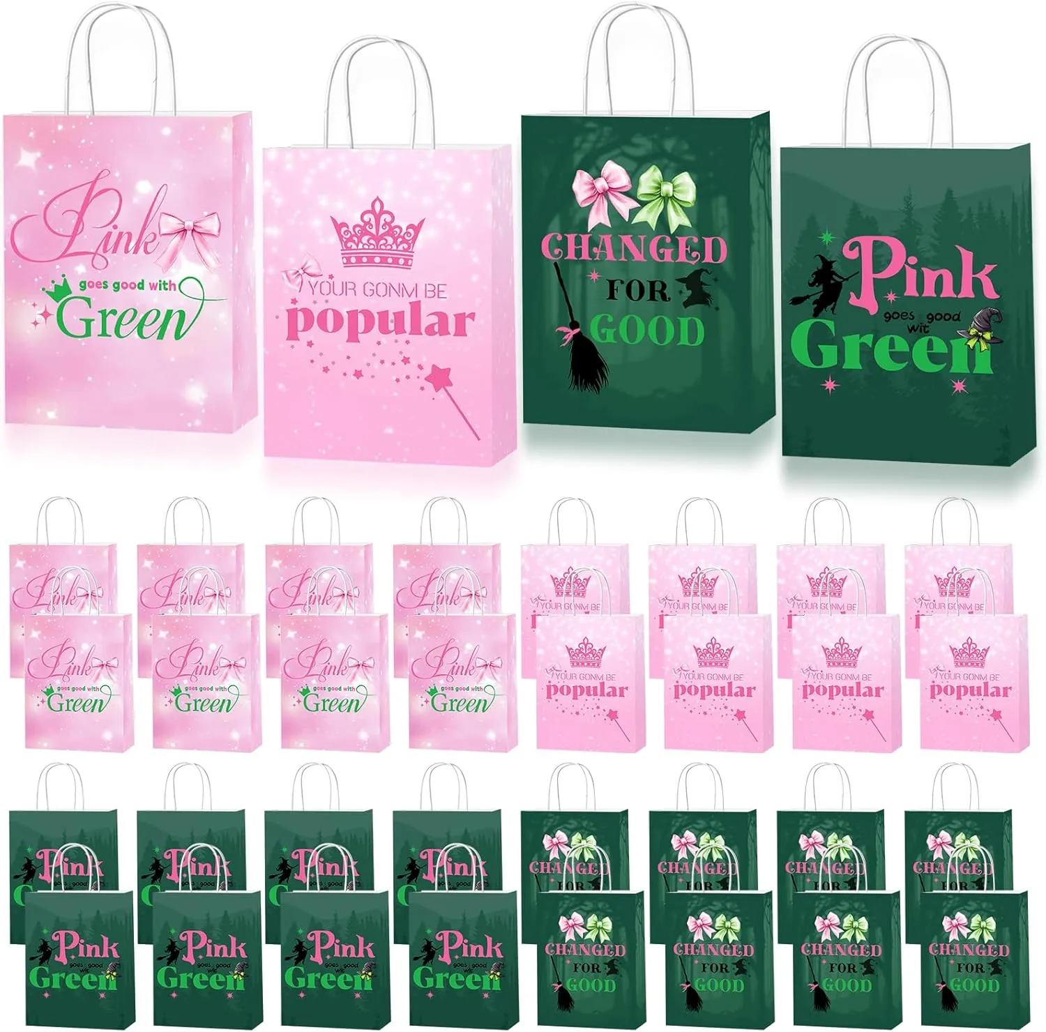 32pcs Pink and Green Birthday Gift bags,Wicked-Witch Goodie Bag Pink and Green Theme party favors