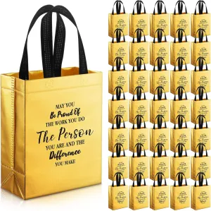 36 Pcs Thank You Reusable Gift Bags Employee Appreciation Gift Bags May You Be Proud Team Appreciation Gift for Employee Appreciation Teacher Student Coworker Secretary Assistant Gift(Gold,10x8x4Inch)