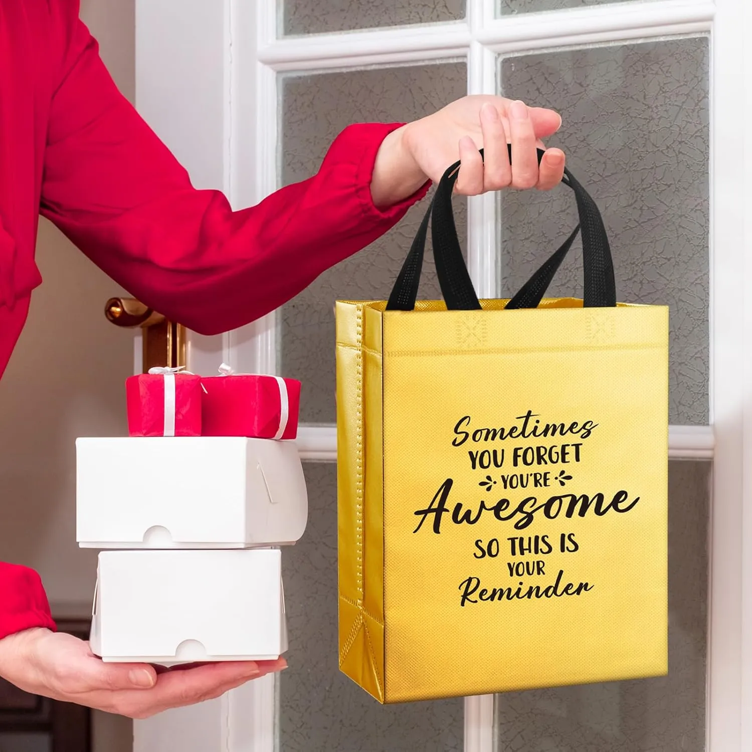 36 Pcs Thank You Reusable Gift Bags Employee Appreciation Gift Bags Sometimes You Forget You're Awesome Team Appreciation Gift for Employee Teacher Student Coworker Secretary Assistant Gift(Gold)