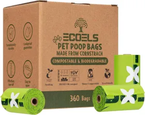360 Dog Poo Bags 100% Compostable & Biodegradable Dog Poop Bags Extra Large, Strong & Leakproof Poop Bags Cornstarch-Made Certified OK COMPOST HOME US-ASTM D6400 EN13432 Unscented Poo Bags Dogs