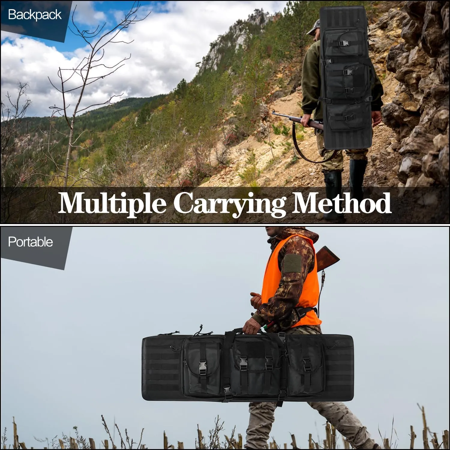 36/42/46in Double Rifle Case, Tactical Long Rifle Backpack, Portable Shotgun Case for Firearm Storage and Transportation, Suitable for Outdoor Hunting Shooting