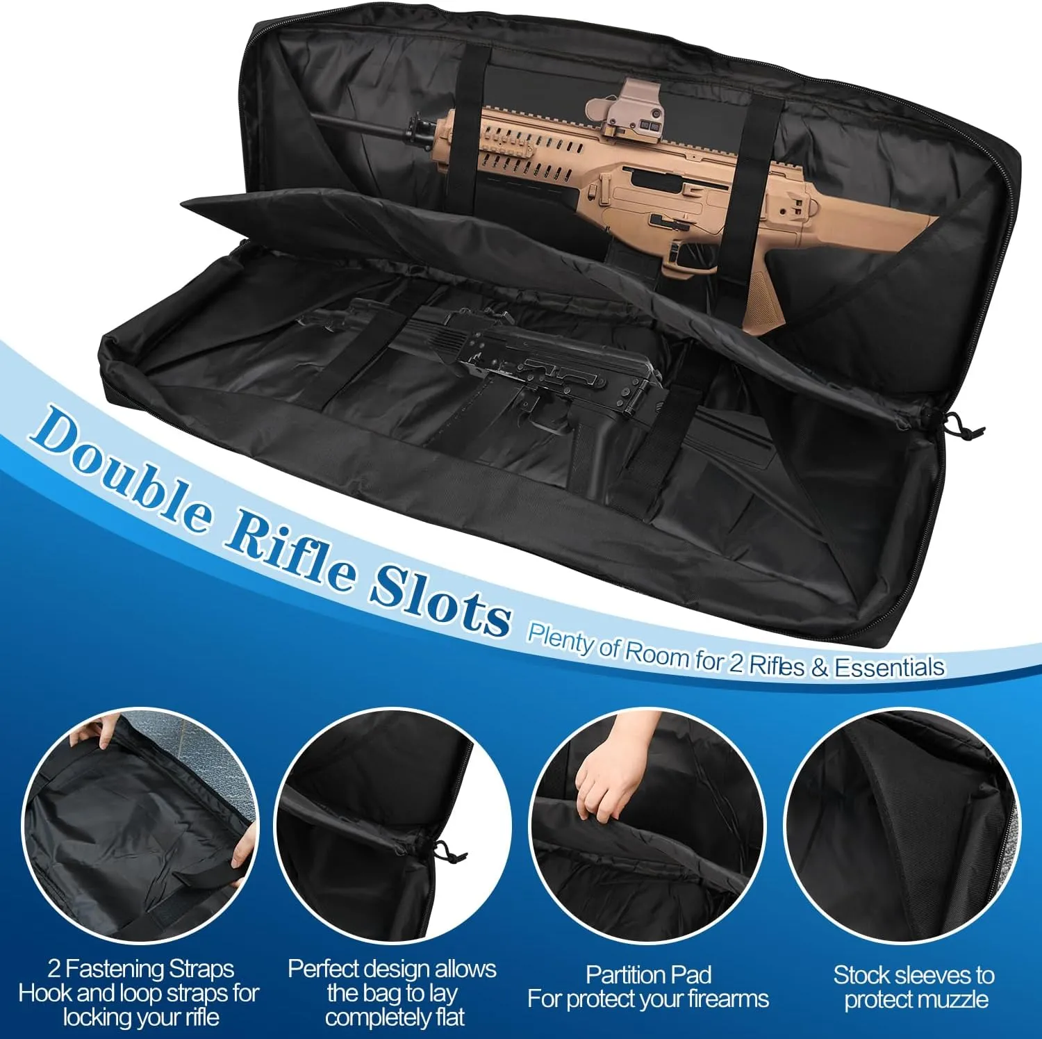 36/42/46in Double Rifle Case, Tactical Long Rifle Backpack, Portable Shotgun Case for Firearm Storage and Transportation, Suitable for Outdoor Hunting Shooting