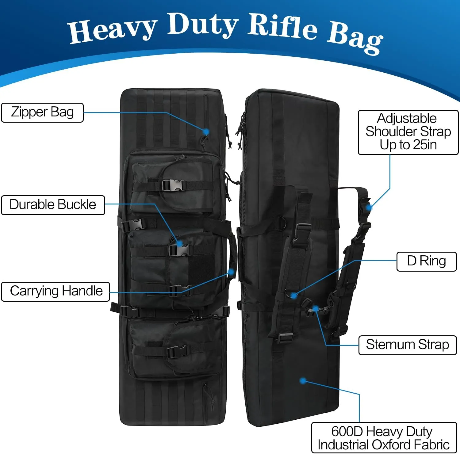 36/42/46in Double Rifle Case, Tactical Long Rifle Backpack, Portable Shotgun Case for Firearm Storage and Transportation, Suitable for Outdoor Hunting Shooting