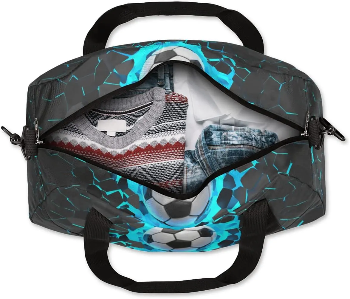 3D Light Wall Football Soccer Pattern Gym Duffle Bag for Kids,Sports Bag for Teens Boys & Girls Small Waterproof Overnight Weekender Carry School Practice Travel Bag