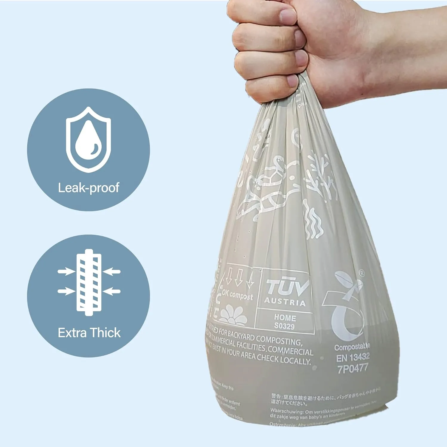 4 Gallon Biodegradable Trash Bags, Compostable Small Garbage Bags for Bathroom Bedroom Office Kitchen Trash Can, US BPI ASTM D6400 Certified, Extra Strong, Unscented, 200 Count