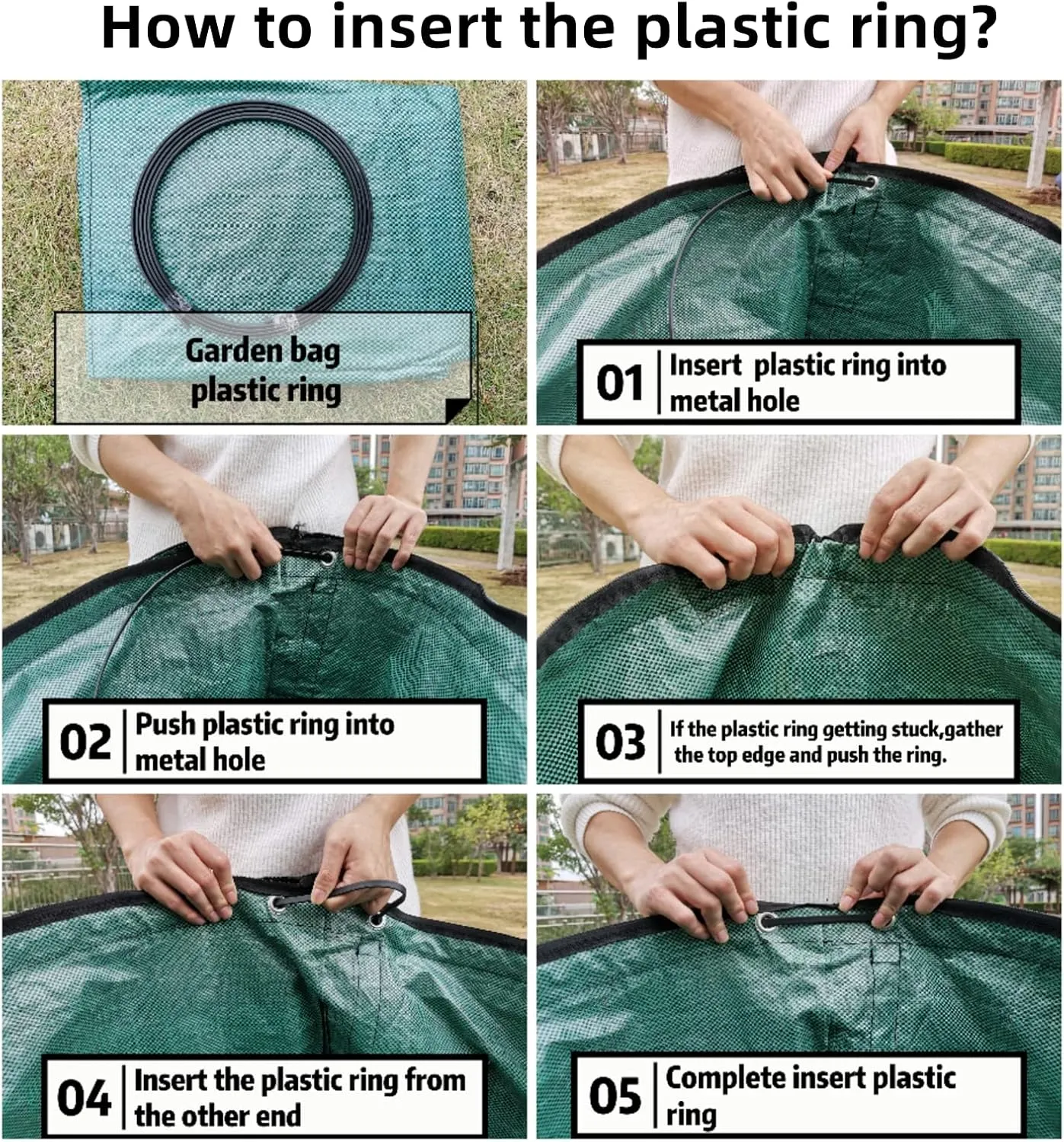 4 Pack 132 Gallons Reusable Yard Waste Bags with Double Bottom and Zipper Lid, Heavy Duty with 4 Handles, Garden Waste Container for Debris, Grass Clipping