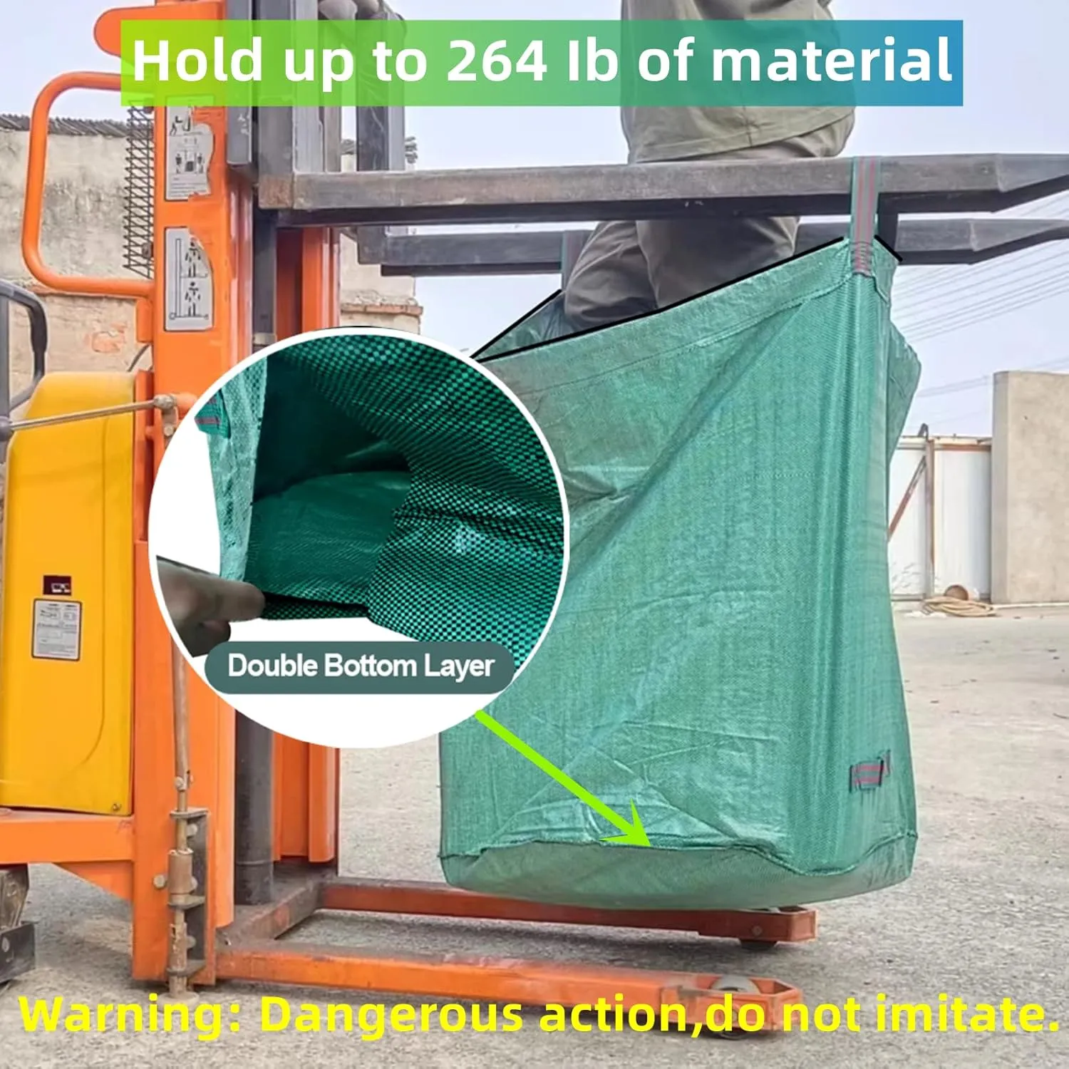 4 Pack 132 Gallons Reusable Yard Waste Bags with Double Bottom and Zipper Lid, Heavy Duty with 4 Handles, Garden Waste Container for Debris, Grass Clipping