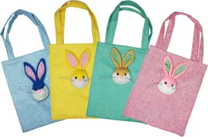 4-Pack Easter Bunny Candy Bags – Assorted Color Burlap Gift Bags for Easter Treats, Party Favors, Egg Fillers & Basket Stuffers. (Combination A)