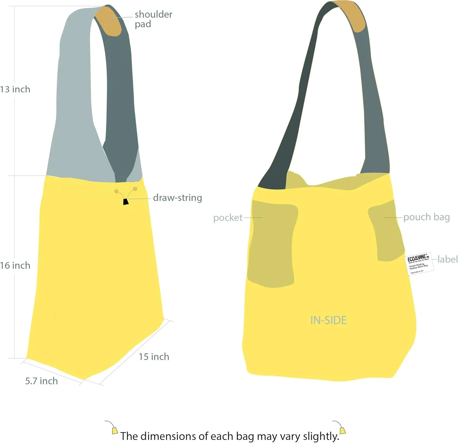 4 Pack Ripstop Nylon Foldable Reusable Grocery Shopping Bag with Pouch & Inner Pocket, Draw-String