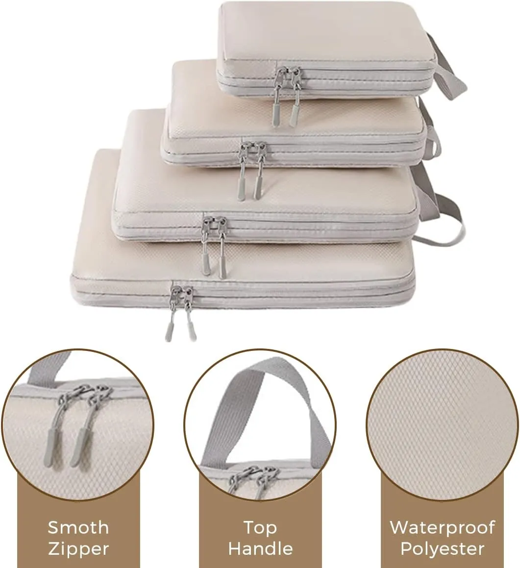 4 PCS Compression Packing Cubes for Suitcase Travel Luggage Organizer Bags Set Packing Organizers Compression Suitcase Bag Travel Essential Bag