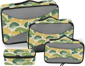 4 Pcs set luggage organizer bags Mesh Travel Essentials Yellow and Green Calico Ukiyo-e Style expandable packing bags