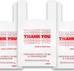 400 Pack Thank You T-Shirt Bags - Premium Quality 15 Mic (0.6 Mil) Thick Reusable Plastic Bags: 11.5" x 6.5" x 21