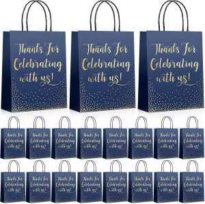 45 Pcs Wedding Welcome Bags for Hotel Guests Gold Foil Wedding Gift with Handles Thanks for Celebrating with Us Paper Bags Medium Size Bridal Gift Favor(Dark Blue)