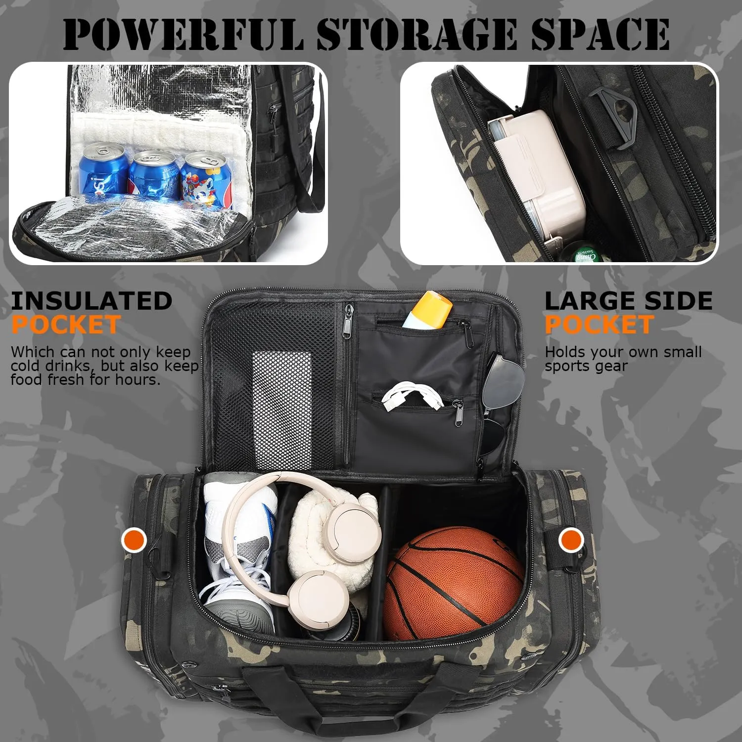 45L Gym Bag for Men & Women, Tactical Military Duffle Bag for Travel Weekender Gym Workout Deployment， Large Sports Bag for Hockey Football Baseball Soccer Basketball & Team training