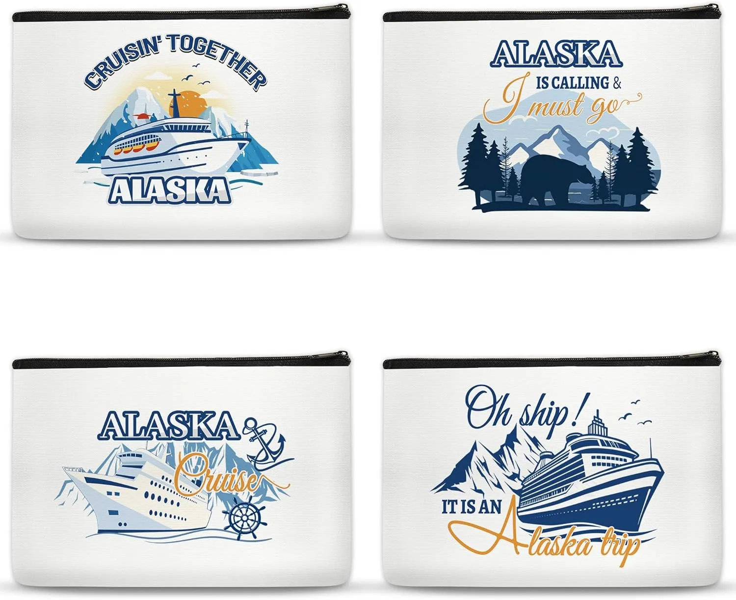 4pcs Alaska Cruise Gift Makeup Bags for Women Cruise Ship Cosmetic Bags for Alaska Cruise Lovers Portable Beach Accessories with Zipper Pouch Travel Bags for Girls Sister