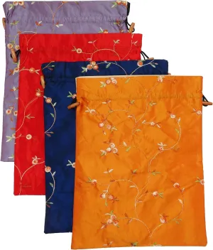 4pcs Embroidered Silk Flower Design Jacquard Travel Bags - Lingerie, Underwear, Laundry, Shoe Storage for Men & Women - Washable Cloth Shoe Bags