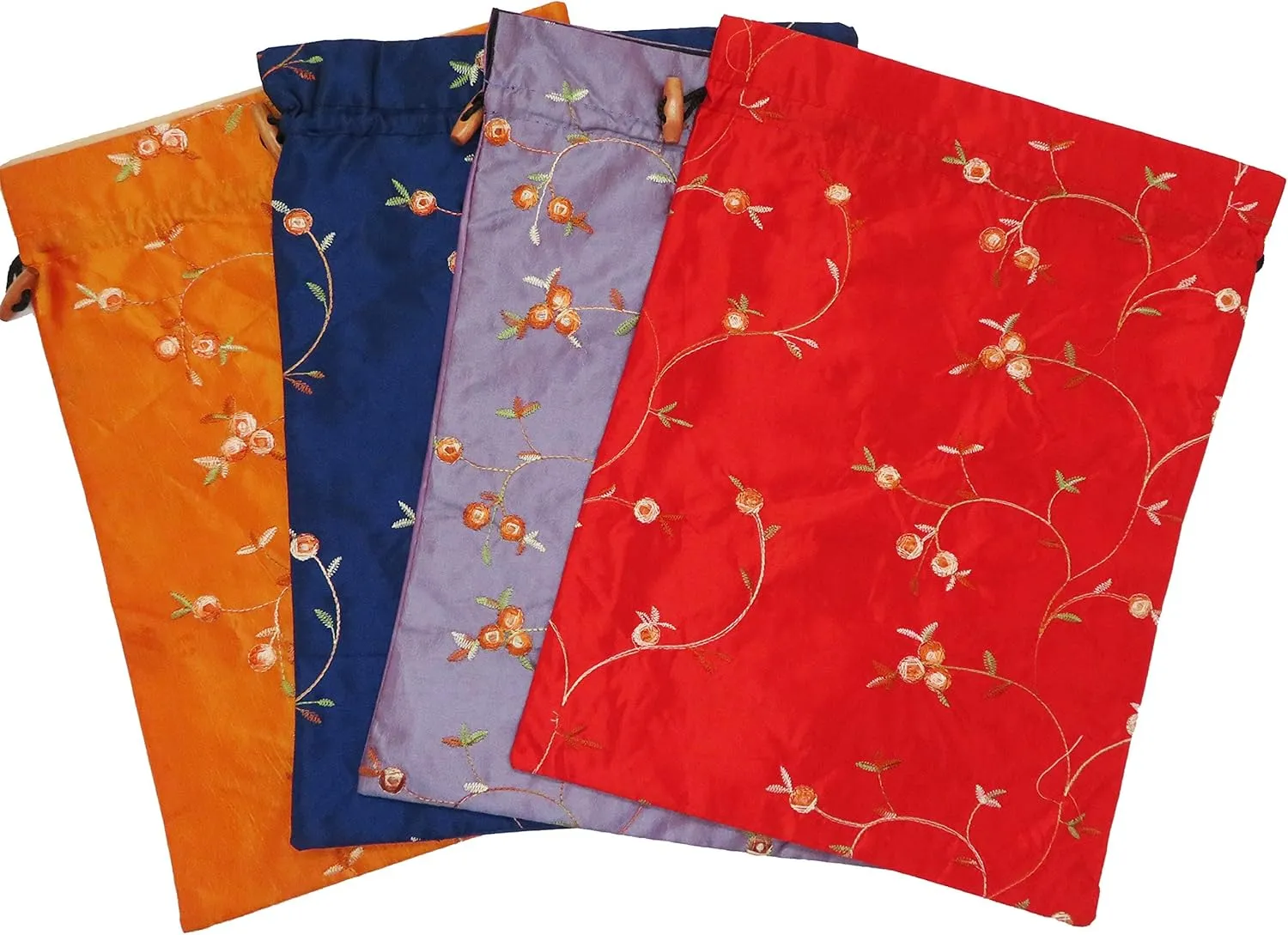 4pcs Embroidered Silk Flower Design Jacquard Travel Bags - Lingerie, Underwear, Laundry, Shoe Storage for Men & Women - Washable Cloth Shoe Bags