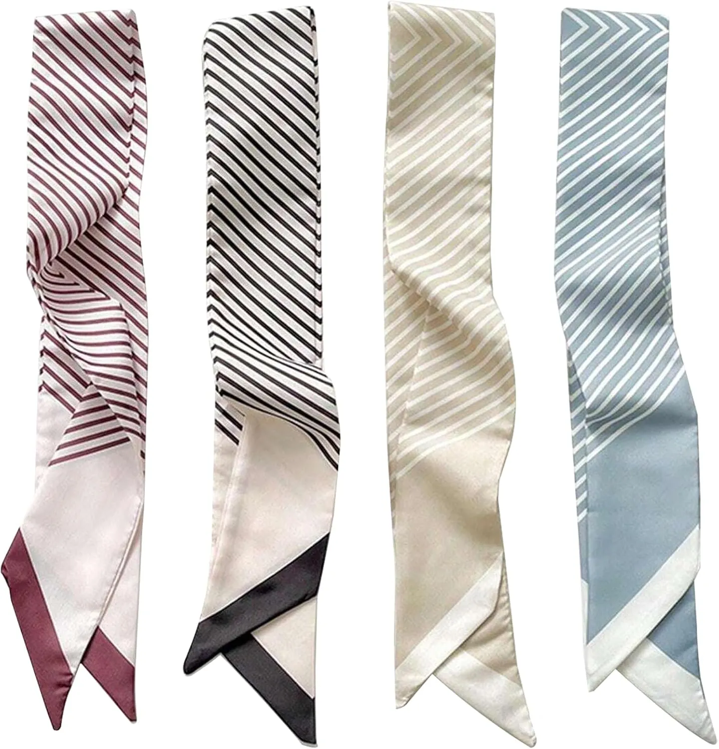 4Pcs Fashion Scarves for Women, Multifunctional Boho Scarves Headbands Satin Scarf for Bag Hair Accessories