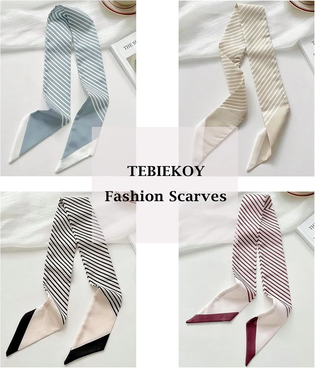 4Pcs Fashion Scarves for Women, Multifunctional Boho Scarves Headbands Satin Scarf for Bag Hair Accessories