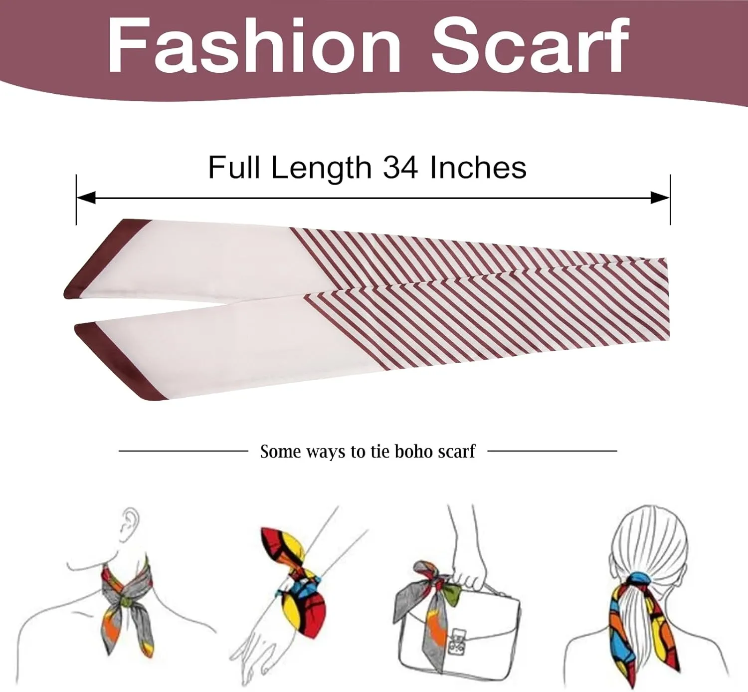 4Pcs Fashion Scarves for Women, Multifunctional Boho Scarves Headbands Satin Scarf for Bag Hair Accessories