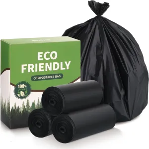 5 Gallon Trash Bags Compost Portable Toilet Bags 100% Composting Garbage Bag Extra Thick 0.86 Mil for Camping Travel Kitchen Bathroom BPI Certified 45 Counts, Black
