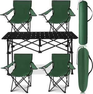 5 Pcs Summer Portable Camping Chair and Folding Camping Table Set Outdoor Oxford Fabric Folding Chair Lawn Portable Camp Table with Cup Holder Carry Bag for Travel Fishing Sport(Army Green)