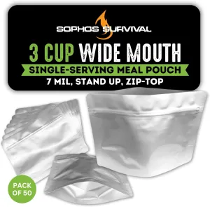 50 Mylar Bags for Food Storage, Airtight 7-Mil Thick Gusseted Zip Lock, Long Term, Reusable, Emergency Food Supply & Freeze Dryer Bags - 3 Cups 6.5x8.5 Inch