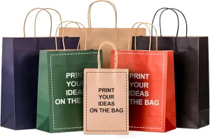 50 Pack Customizable Paper Bags with Logo,Personalized Gift Bags with Handles - Small Goodie Bags for Parties and Events,Printed Shopping Bags for Small Business
