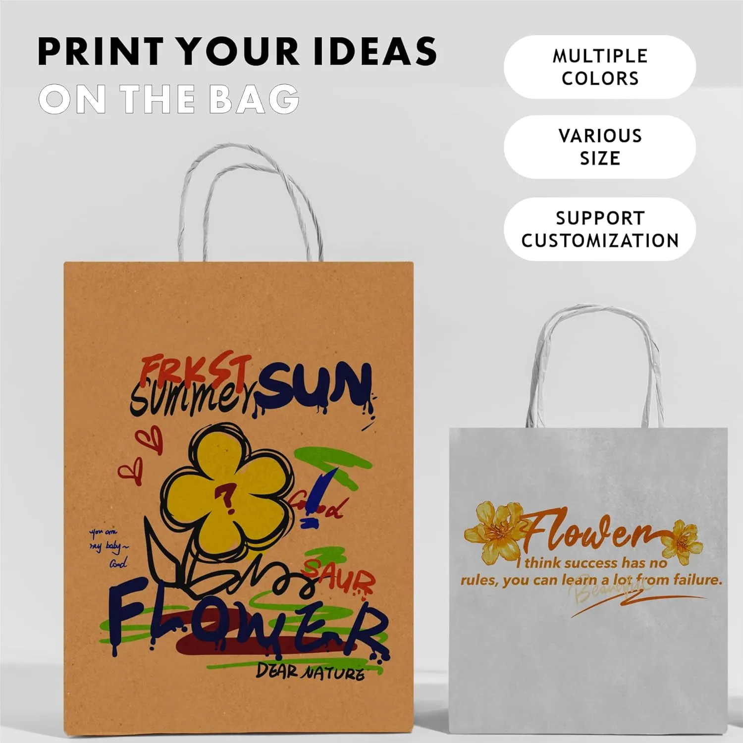 50 Pack Customizable Paper Bags with Logo,Personalized Gift Bags with Handles - Small Goodie Bags for Parties and Events,Printed Shopping Bags for Small Business