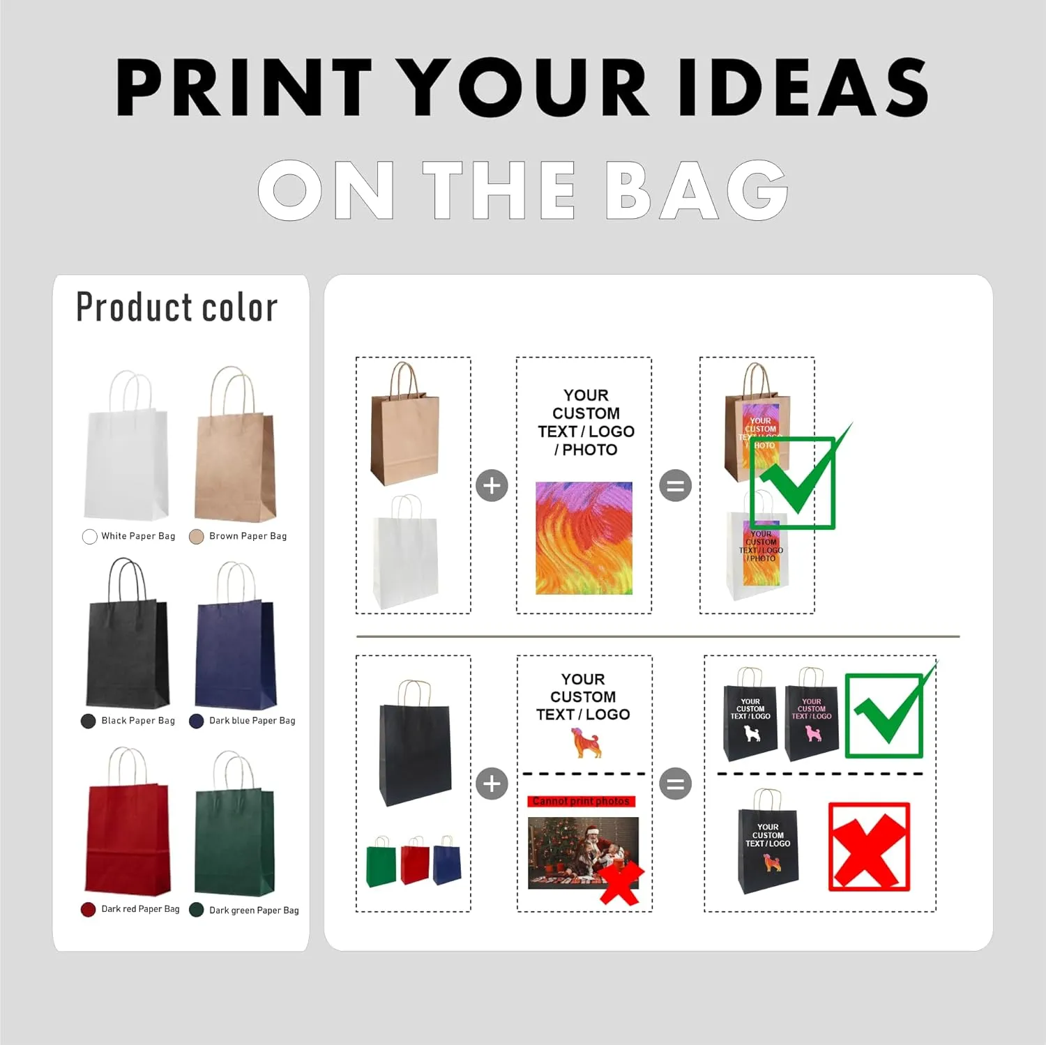 50 Pack Customizable Paper Bags with Logo,Personalized Gift Bags with Handles - Small Goodie Bags for Parties and Events,Printed Shopping Bags for Small Business