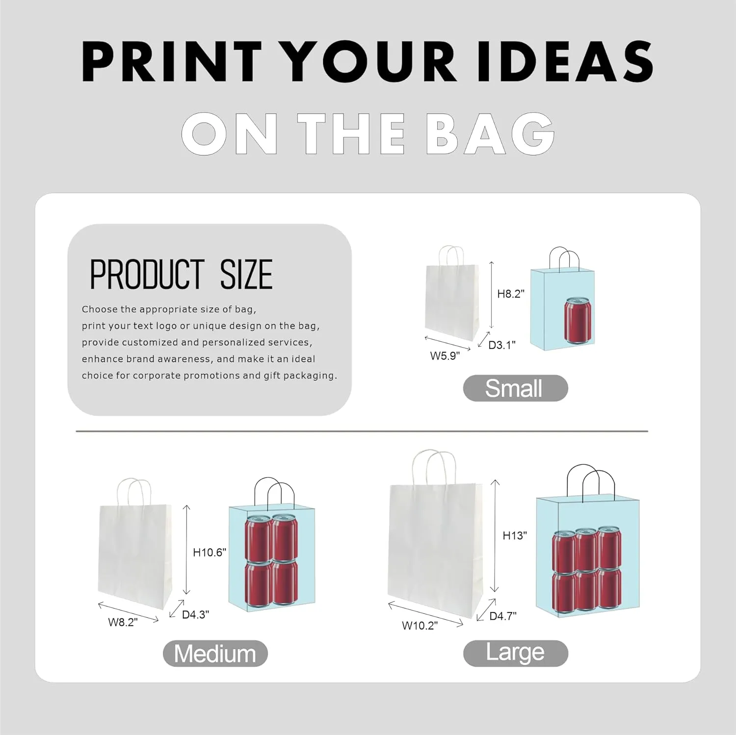 50 Pack Customizable Paper Bags with Logo,Personalized Gift Bags with Handles - Small Goodie Bags for Parties and Events,Printed Shopping Bags for Small Business