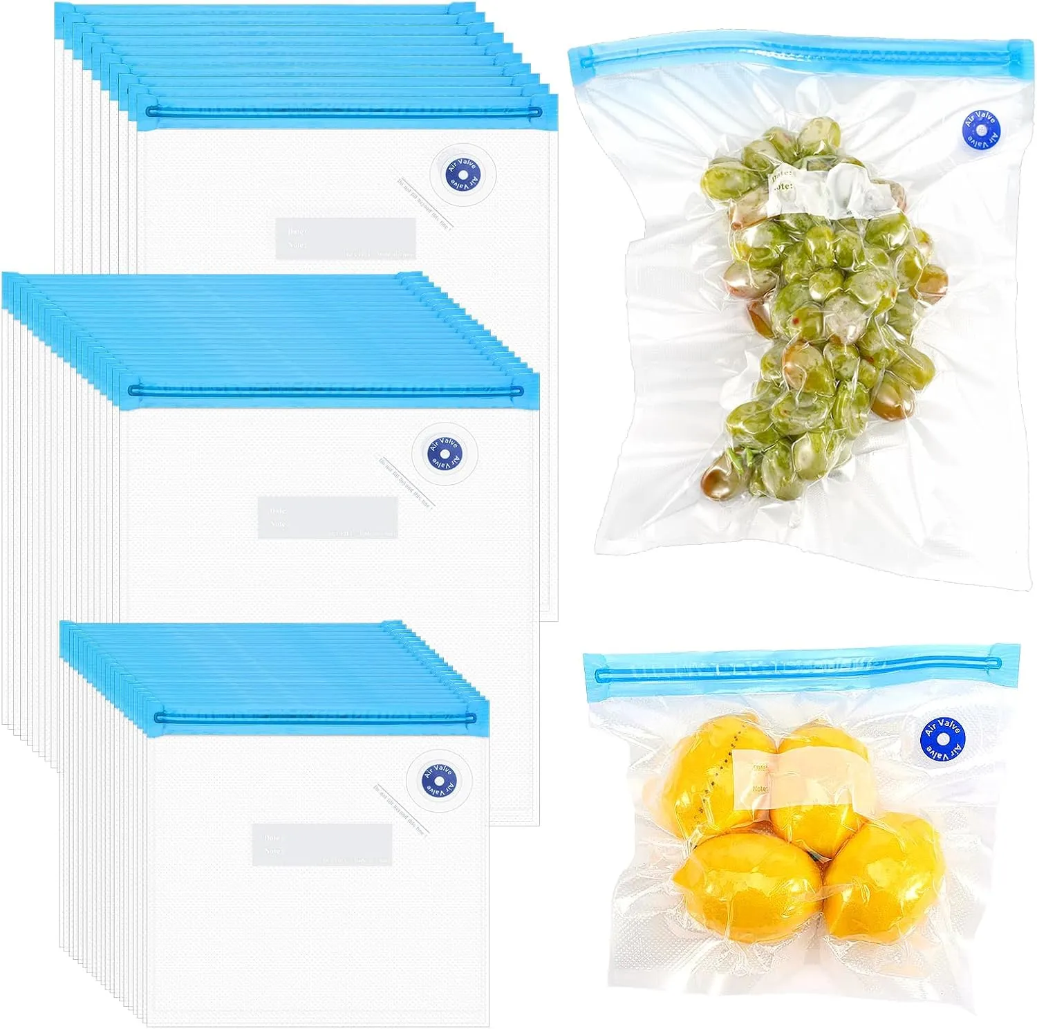 50 Pcs Sous Vide Bags 3 Size Reusable Vacuum Seal Bag for Food and Cooking Zipper Storage Chef Preserve Vacuum Sealer Bags with Air Valve 8.27×8.66inch 10.24×11.02inch 10.24×13.38inch
