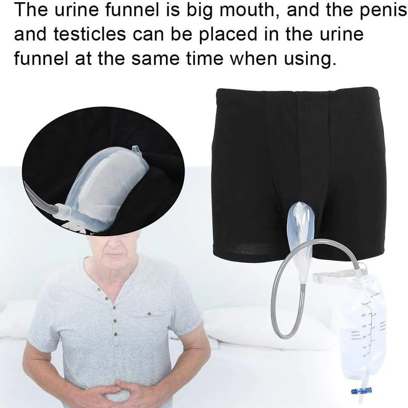 52 to 72CM, Wearable Urine Bag Incontinence Pants,Urine Collector for Men 500Ml,Reusable Pee Bags for Travel for Men,Removable Urinal,for Men Elderly Bedridden
