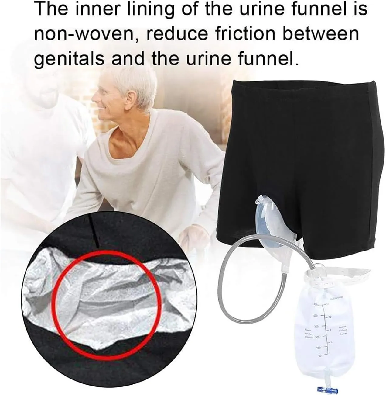 52 to 72CM, Wearable Urine Bag Incontinence Pants,Urine Collector for Men 500Ml,Reusable Pee Bags for Travel for Men,Removable Urinal,for Men Elderly Bedridden