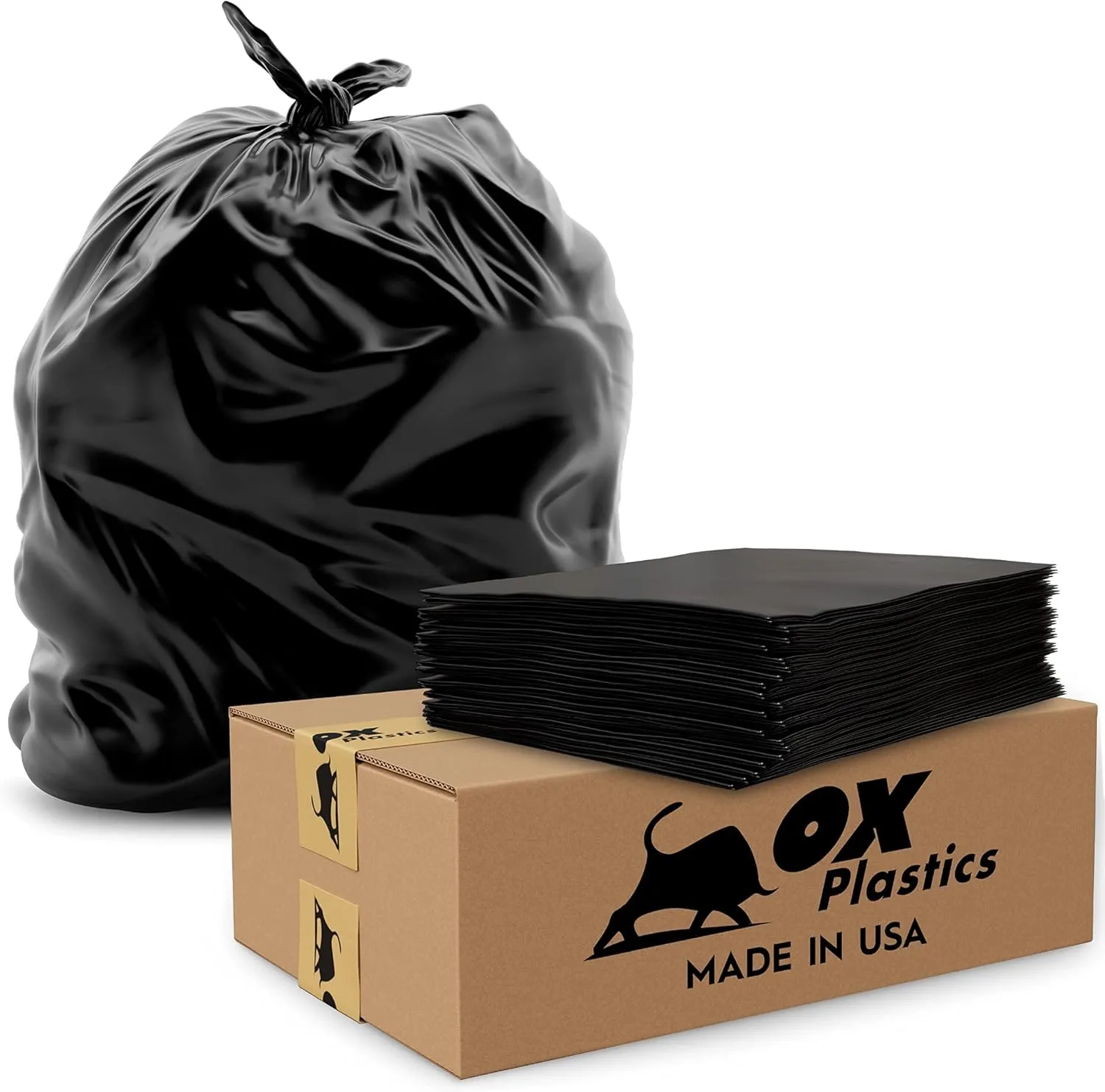 55 Galon Heavy Duty Black Trash Bags (3 MIL) - 50 Count Large 36x52 IN Thick Garbage Bags - Multipurpose Trash Can Liners for Contractors, Home Kitchen & Industrial Use (Made in USA)