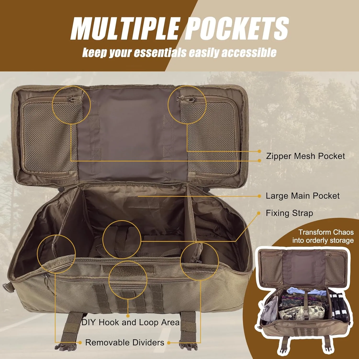 55L Large Travel Gym Duffle Bag Military Tactical Backpack, Army Pack 3 Day Bug Out Bag Rucksack for Outdoor Sport Hiking Camping with Molle System, Coyote