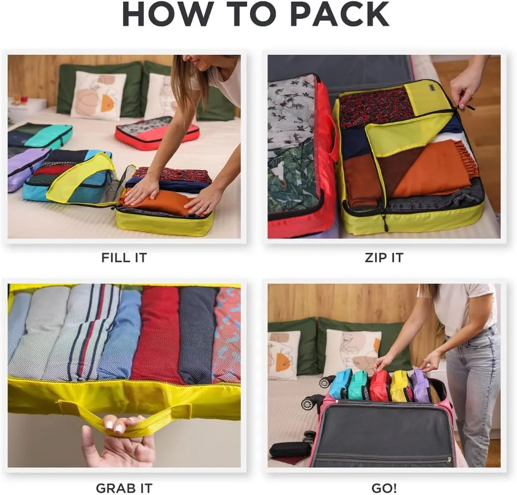 5pc Green Large Packing Cubes for Suitcases - Travel Packing Organizers for Carry on Luggage Cubes set of 5