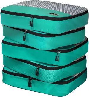 5pc Green Large Packing Cubes for Suitcases - Travel Packing Organizers for Carry on Luggage Cubes set of 5