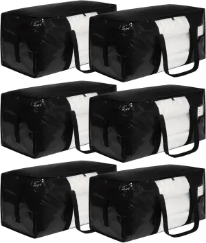 6 Pack Black Moving Bags with Clear Window, Storage Bags with Full Wrap Carrying Handles & Zippers,Large Packing Bag for Saving Space, Alternative to Moving Boxes